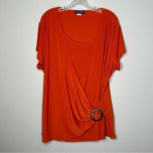 Women's 3X Orange Draped Top with Decorative Ring